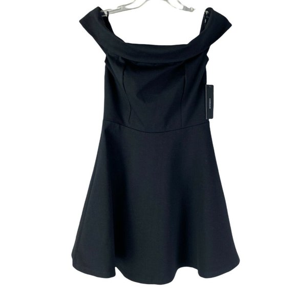 Lulu's Off-The-Shoulder Skater Black Lined Dress Size M - Picture 2 of 11